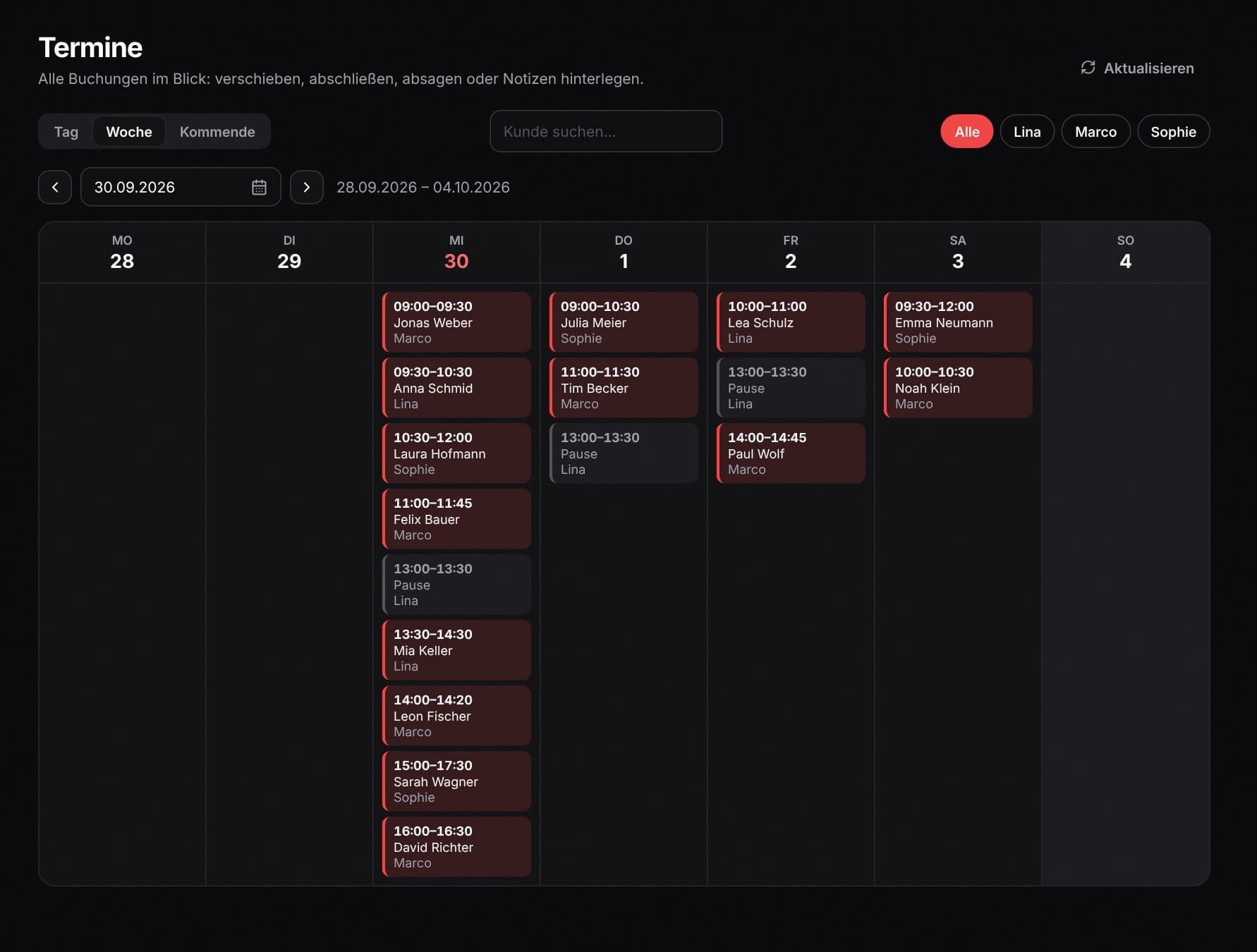 Terminski Wochenkalender mit allen Terminen