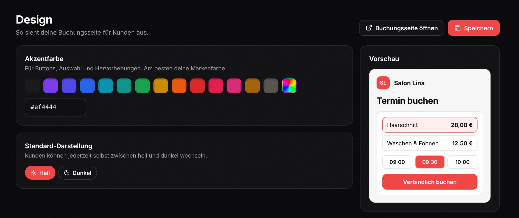 Terminski Design der Buchungsseite