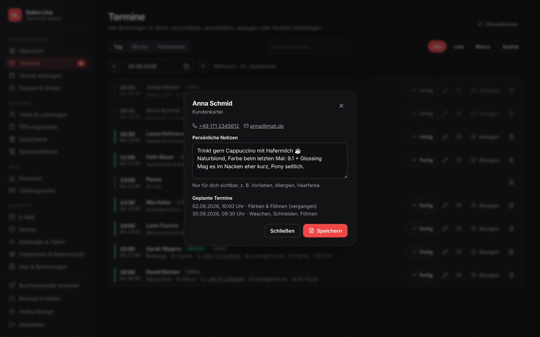 Terminski Kundenkartei mit Notizen